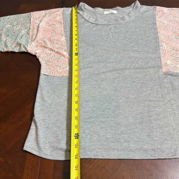 Paisley Sleeve Top Gray Women's Small Colorblock  Made in‎ USA Jade by Jane - Picture 2 of 9